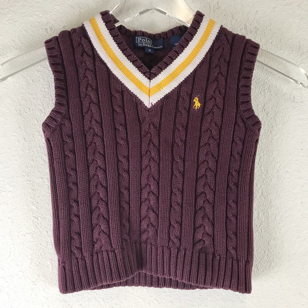 Vintage Polo Ralph Lauren Japan Made Cotton Cable Knit Pony Sweater Vest Kid's 5